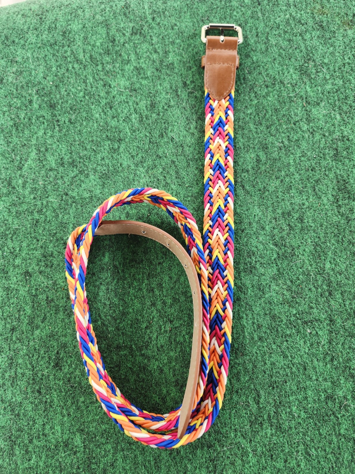 Belt Multicolor Retro Rainbow Popcorn Braided Woven 80s 90s Leather Size 40