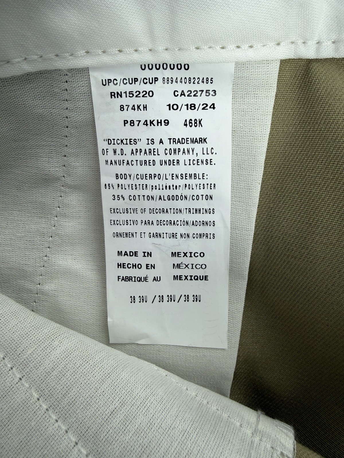 Dickies Original 874 Work Pants Men’s 38×30 Khaki Flat Front Uniform Pants NWT