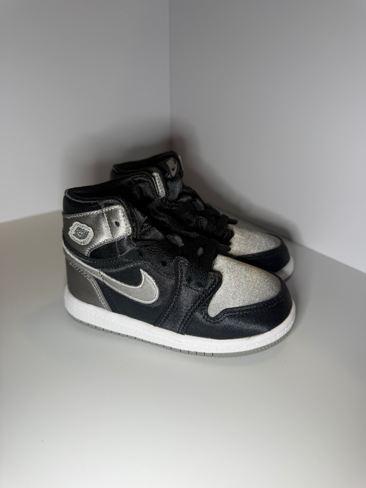 Nike TD Air Jordan 1 Retro High OG Satin Shadow Black/Grey FD5305-010 6C