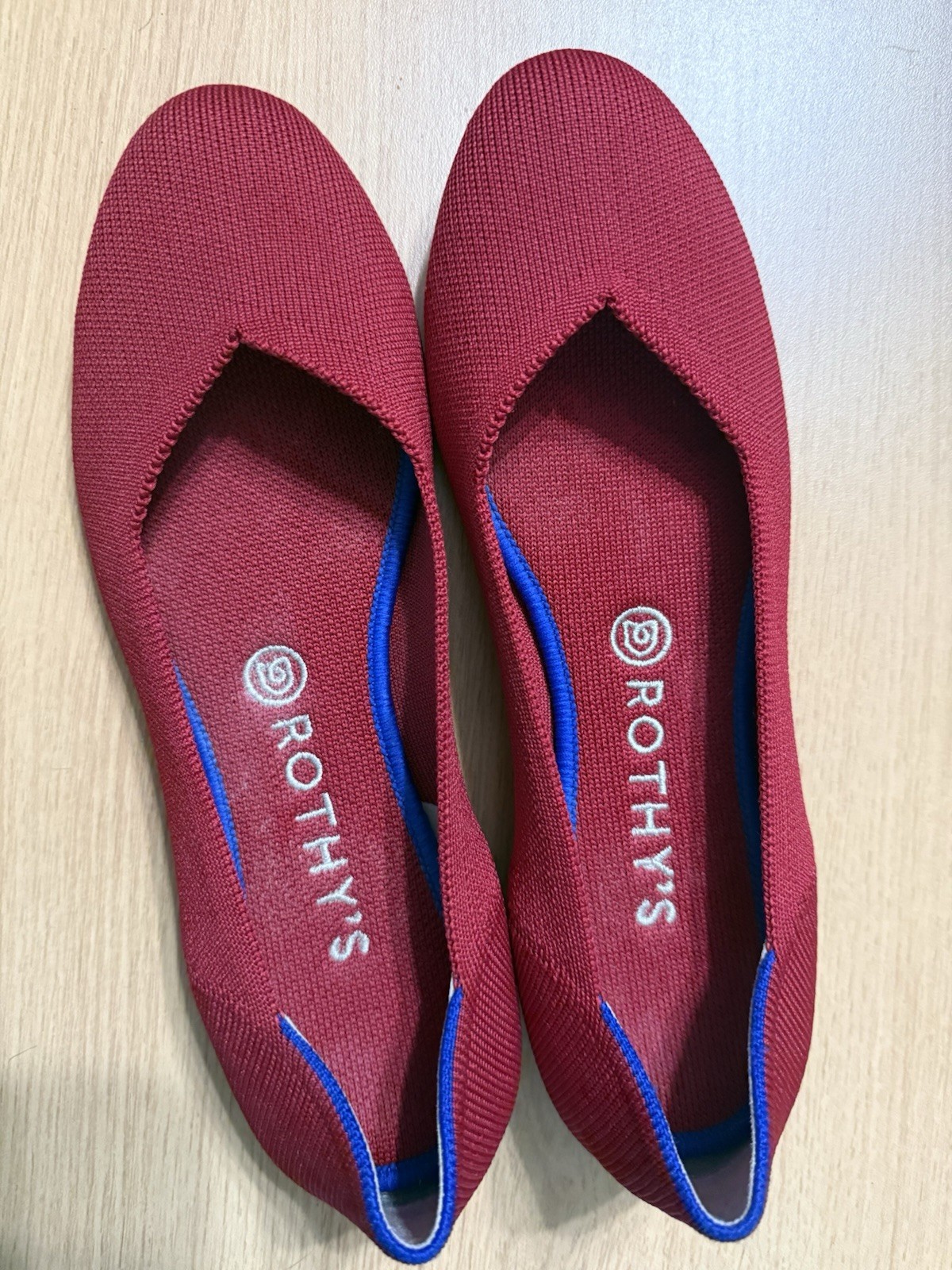 Rothy’s Red Knit Ballet Flats Blue Trim Slip-On Women’s US 9.5 EU 40 UK 7