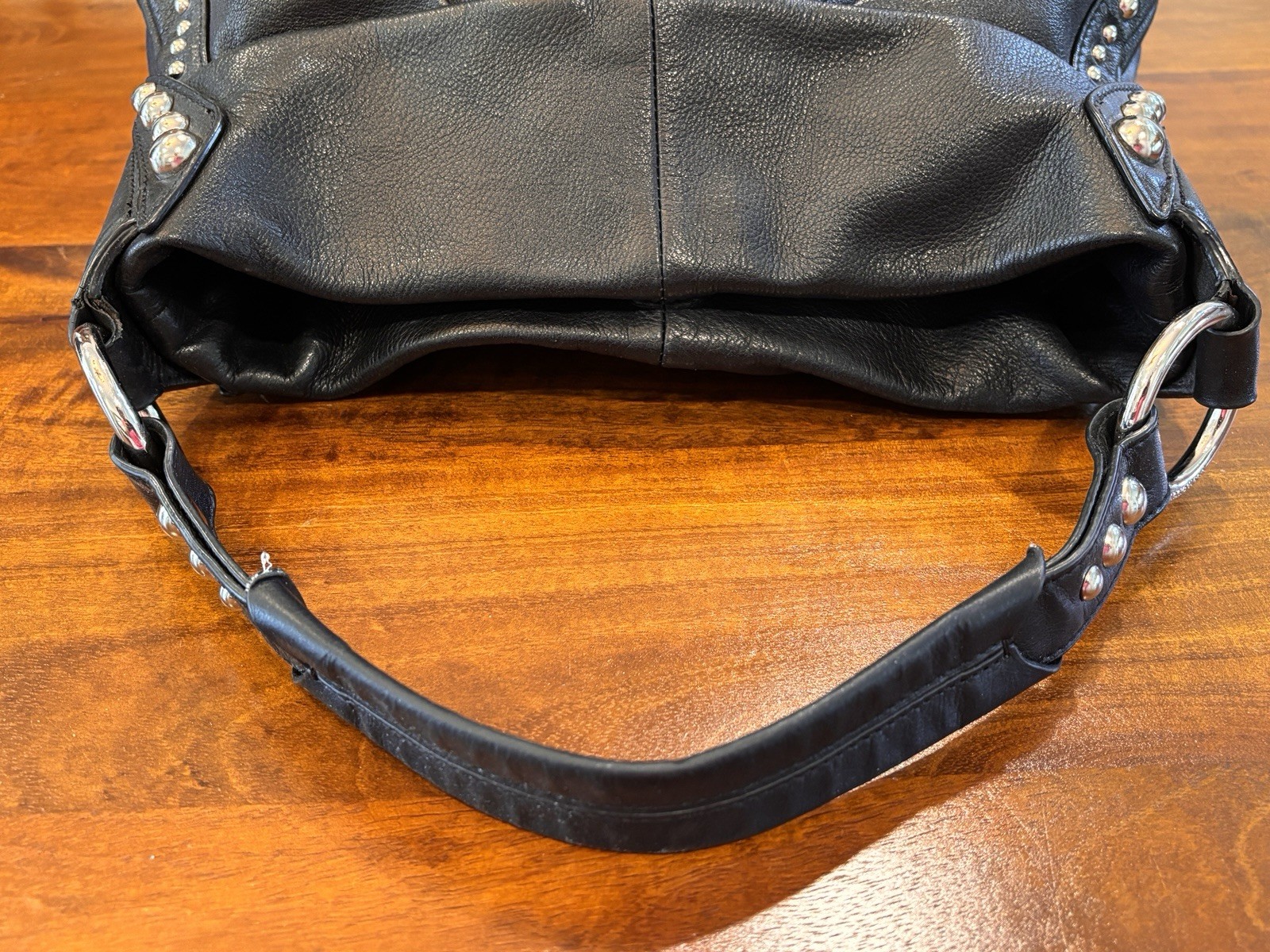 Bruce Makowsky Black Leather Shoulder Bag with Studs