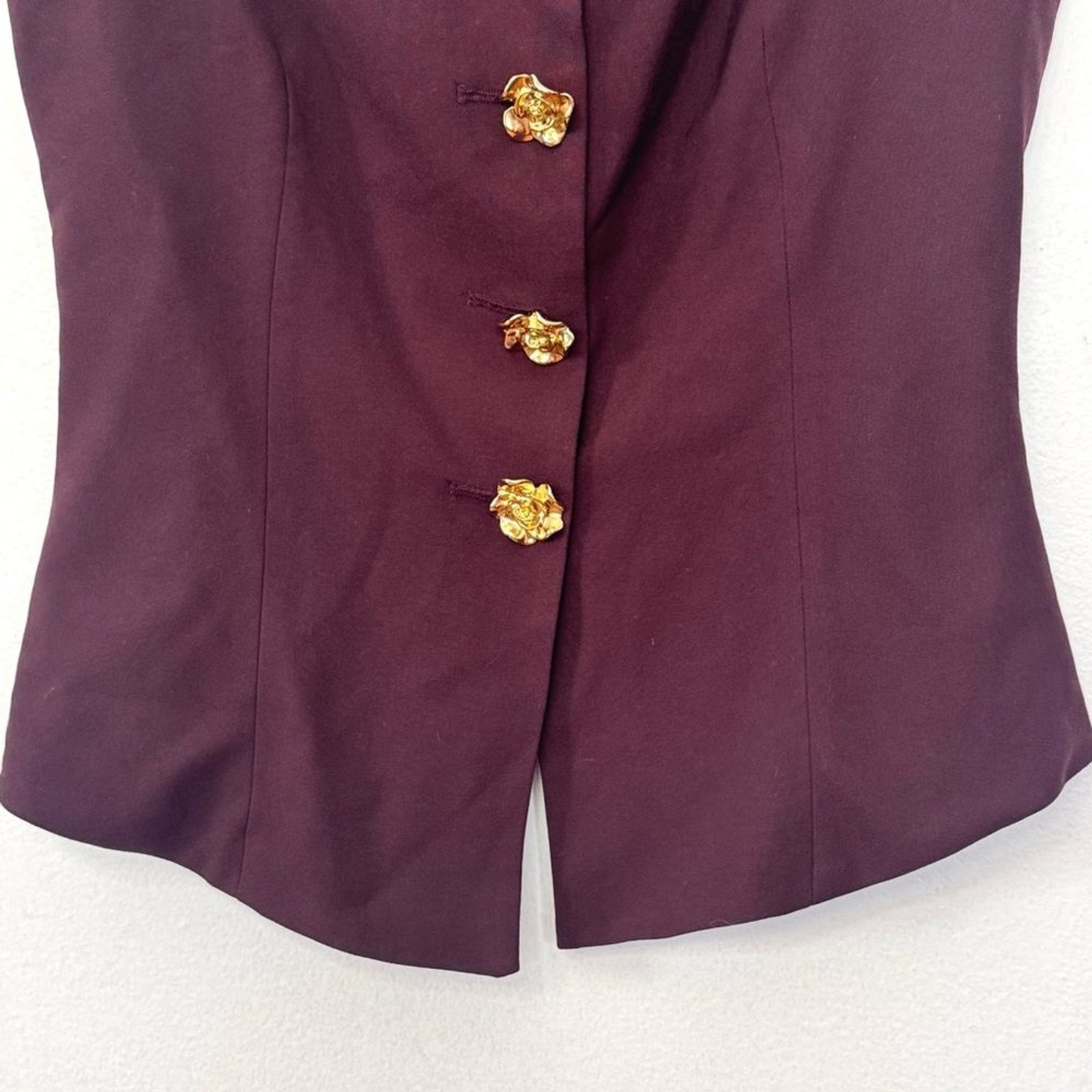 Reserved Burgundy Sleeveless Blouse Vest with Gold Accents Sz L