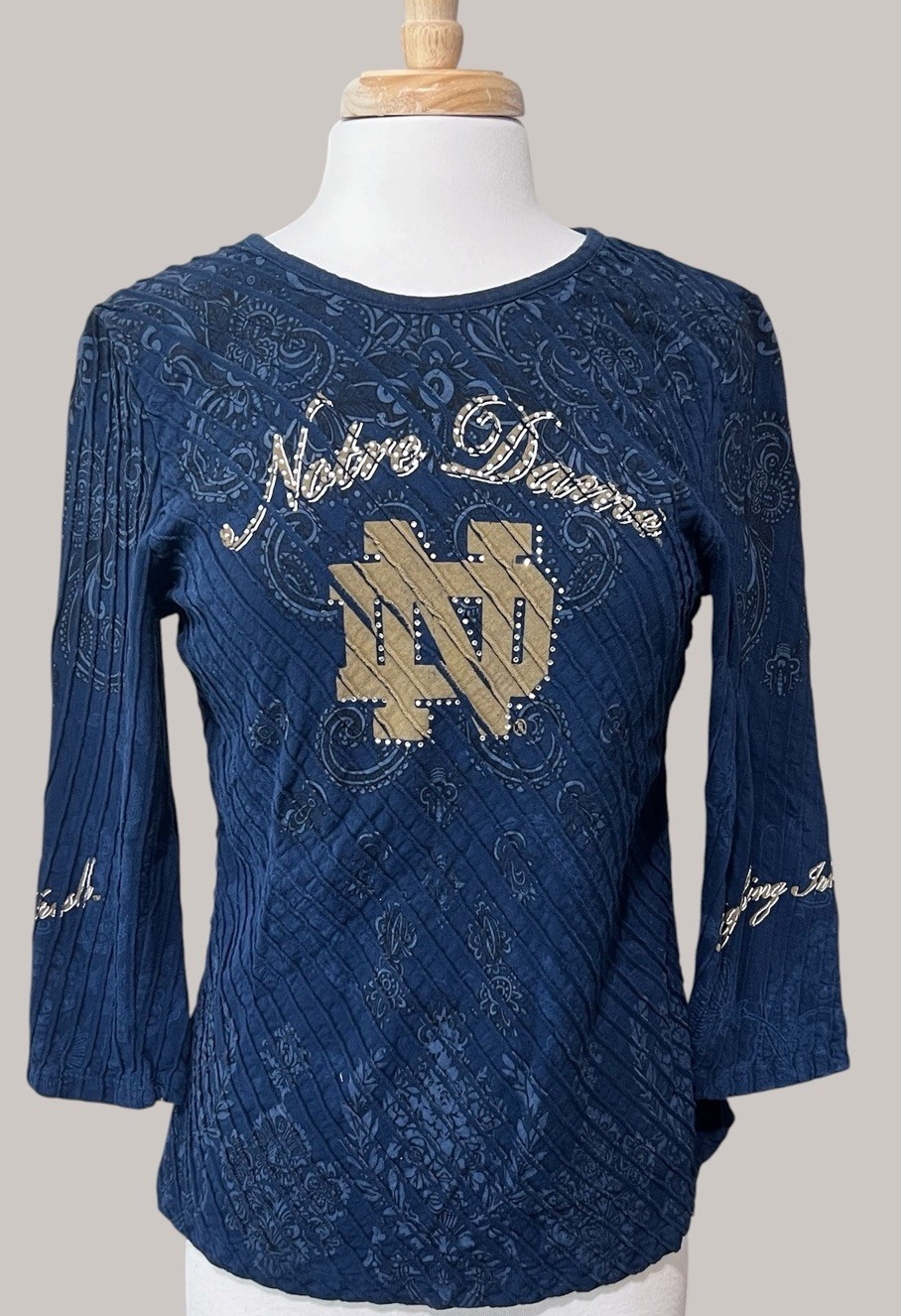 Notre Dame Fighting Irish Womens L Shirt Vintage P Michael Bling Paisley Top