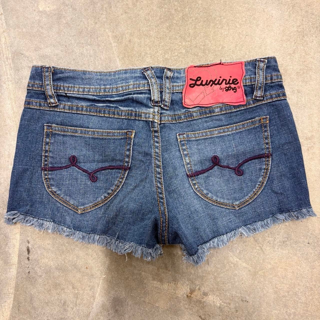 Luxirie by LRG Y2K Low Rise Denim Cutoff Shorts Womens 25 Blue McBling Frayed