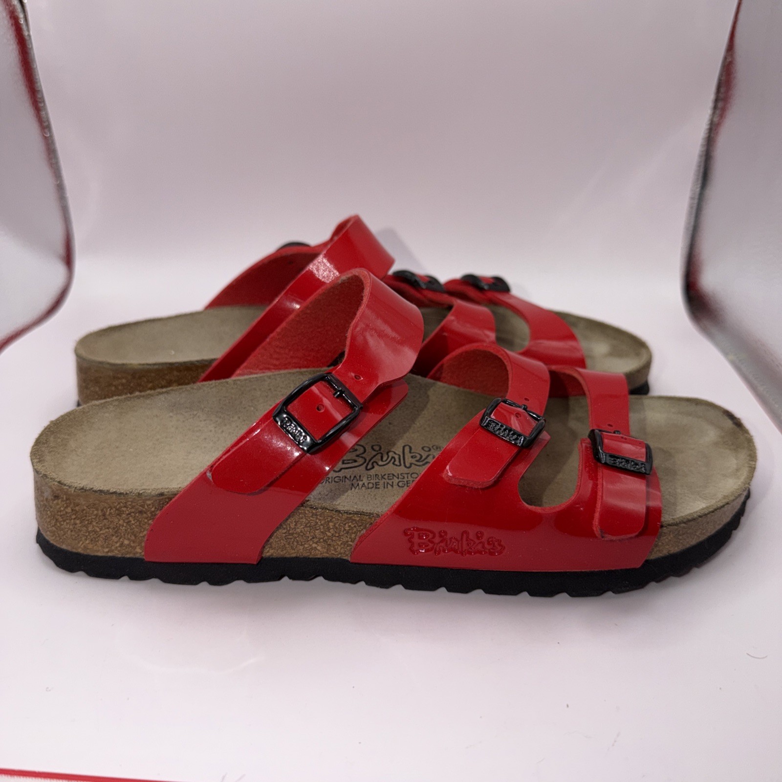 New NWoB Birki’s Birkenstock Florida Red Strap Slide Sandals 38 L 7 M 5