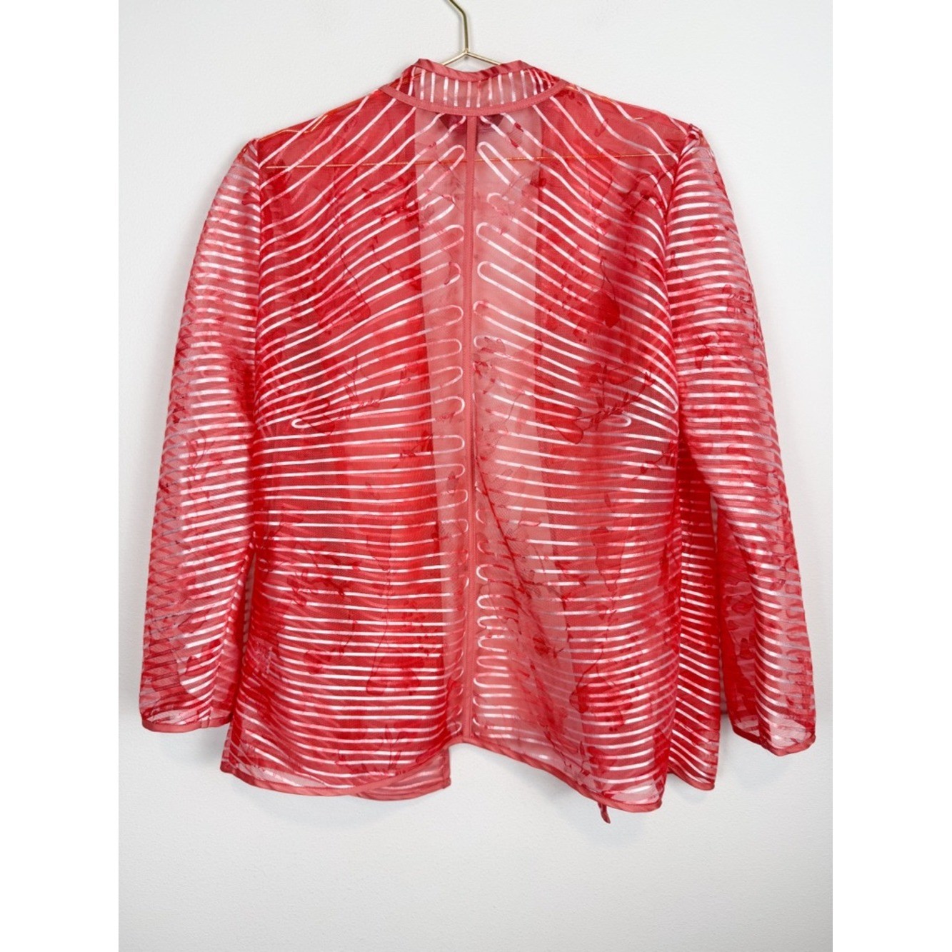 Ming Wang Sheer Stripe Open Front Jacket Topper Coral Size XS