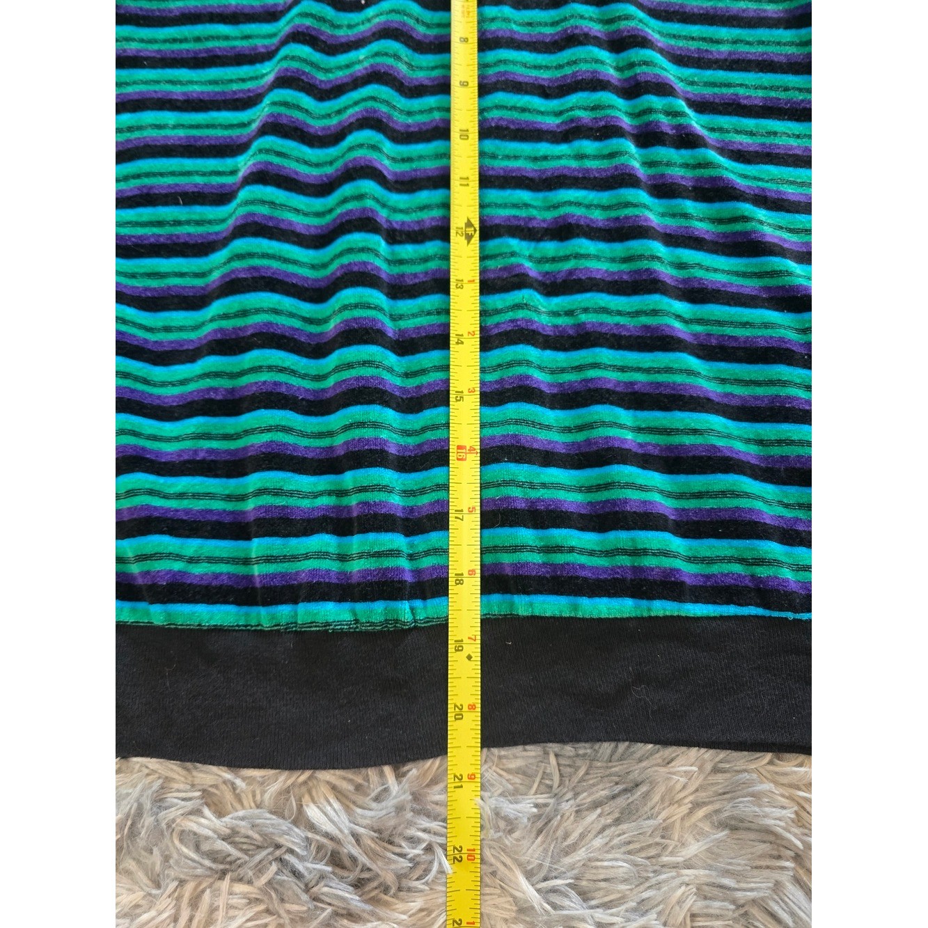 Vintage Velvet Striped V-Neck Sweater in Teal and Black, Size 3XL
