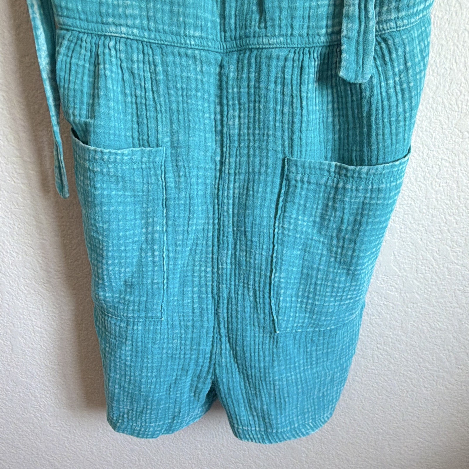 Women’s Zenana Blue Cotton Woven Square Neckline Romper One Size