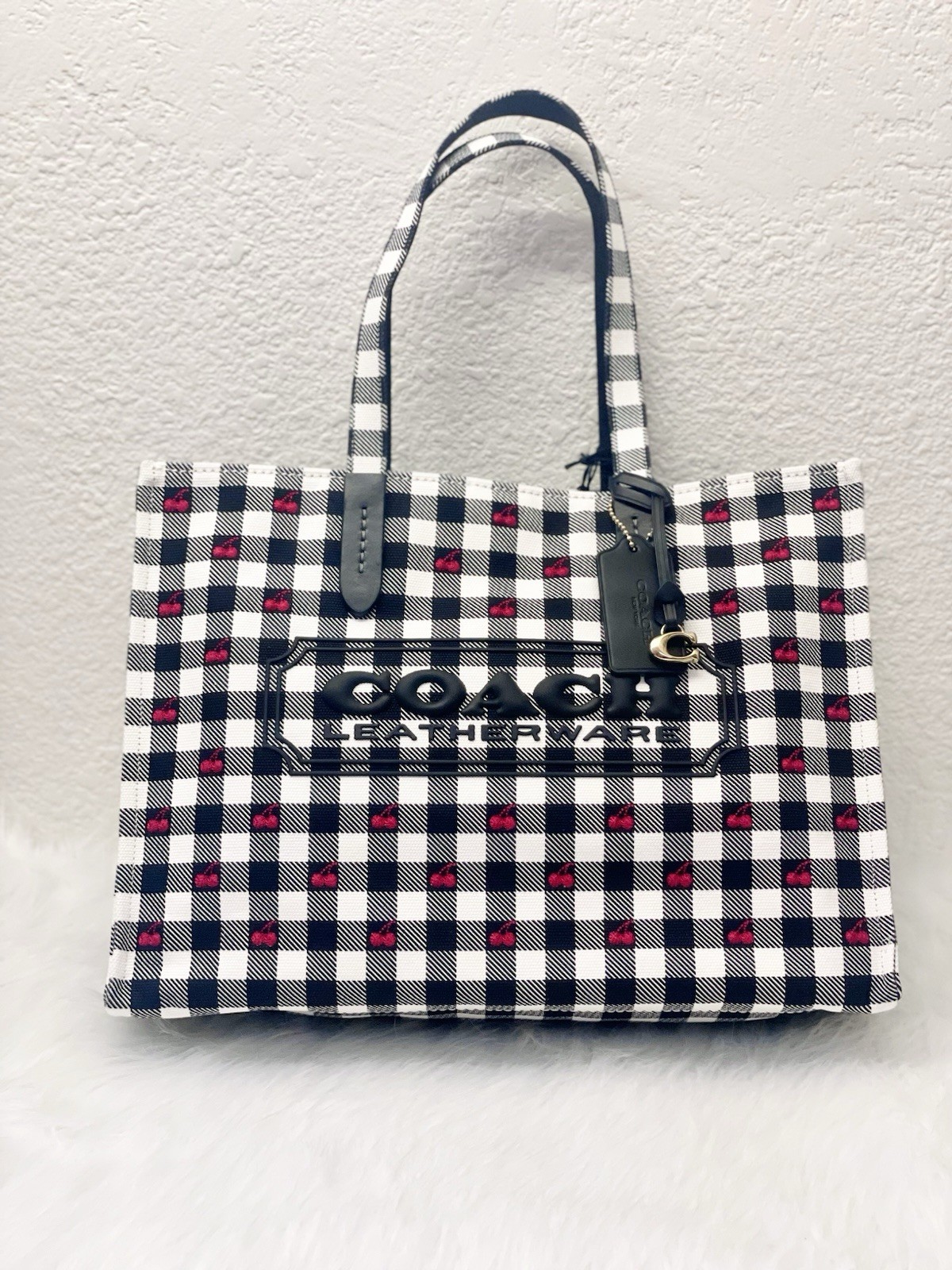 NWT COACH Tote Bag With Gingham Print CES71 in Black Multi Authentic 🍒