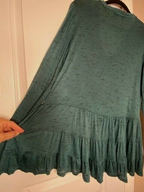 Medium New Teal Blue Embroidered Babydoll Peasant Top Lace Blouse Tee Top