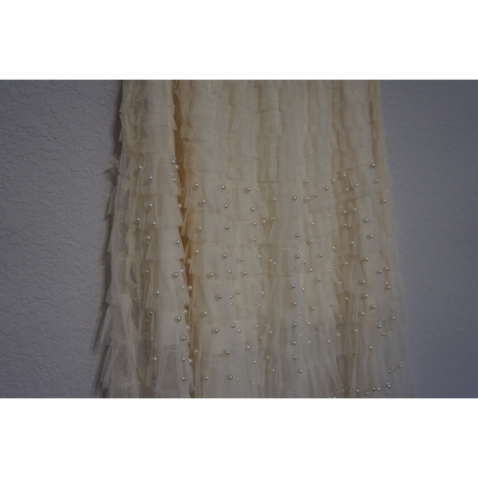 POL Cream Tulle Tiered Skirt Pearl Accents FWS6 Womens Size S/M Boho Romantic