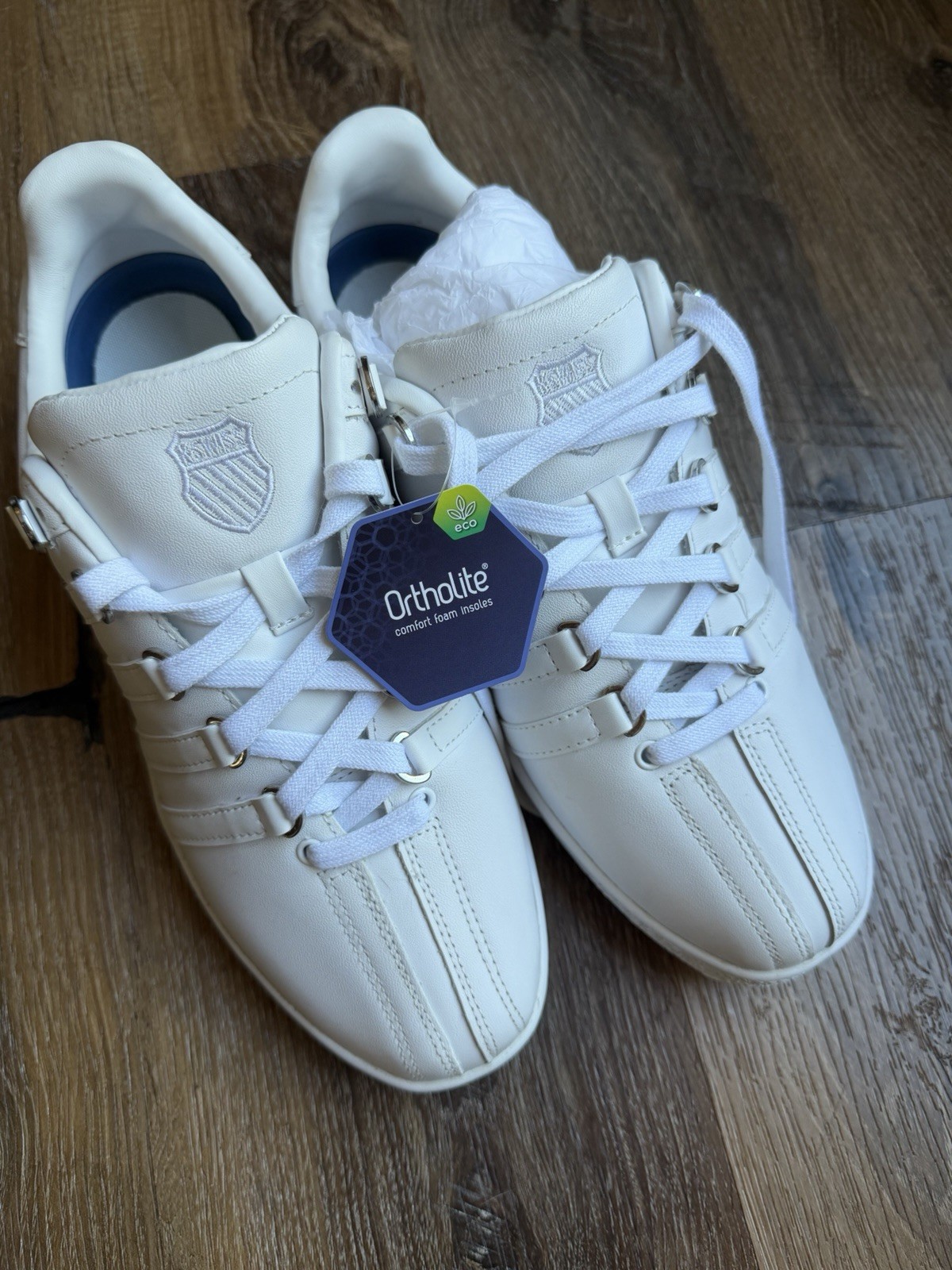 K-Swiss Men’s White Low Top Lace-Up Athletic Sneakers, Foam Comfort Insole