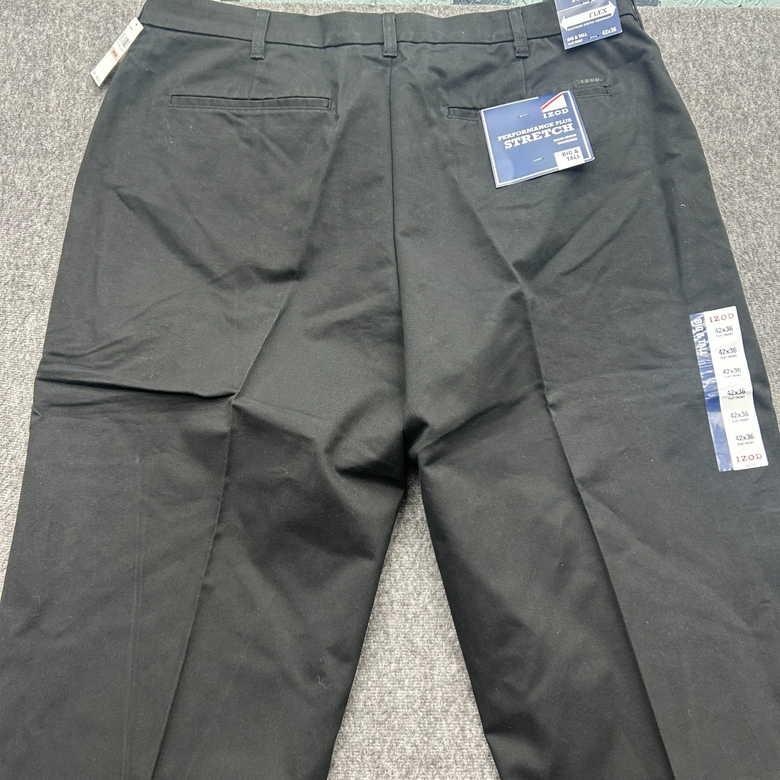Izod Sportflex Black Performance Plus Stretch Pants Size 42×36 Big & Tall Flat