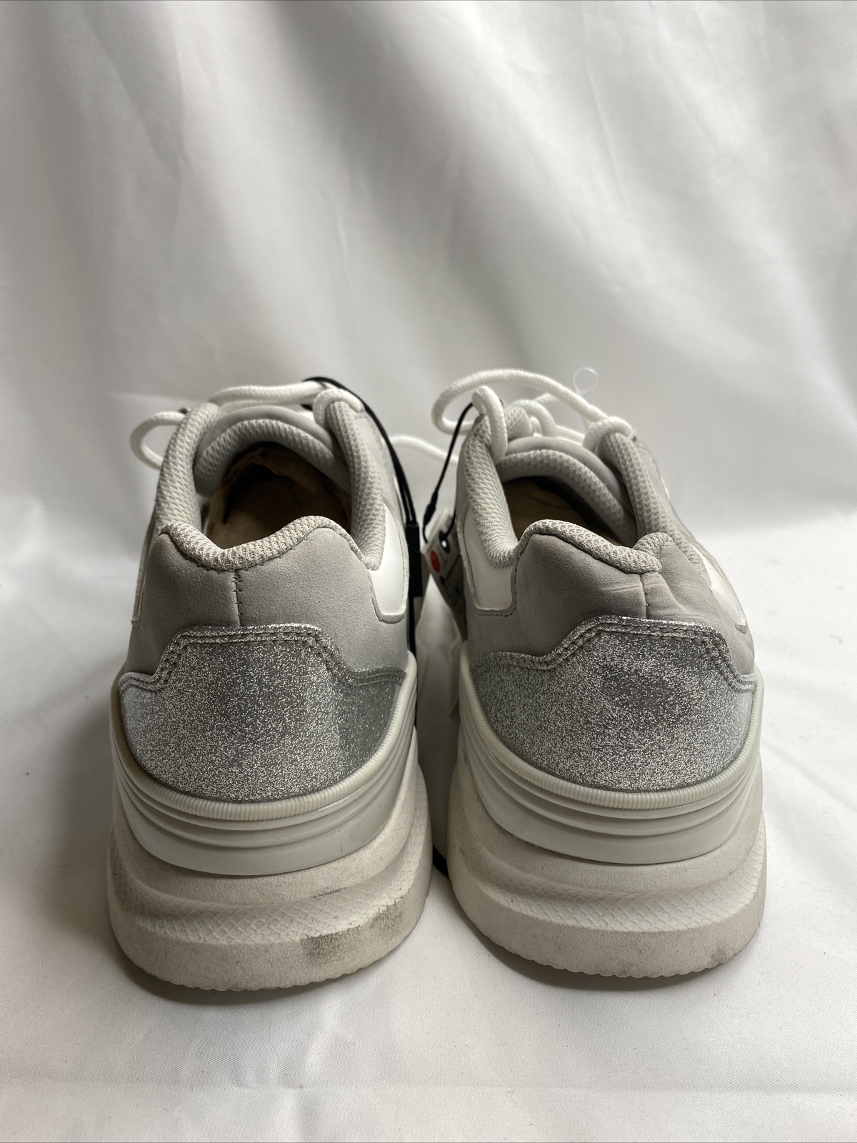NEW ZARA White Silver Fashion SHINY MESH SNEAKERS Lace up USA 9 EU 40 K48