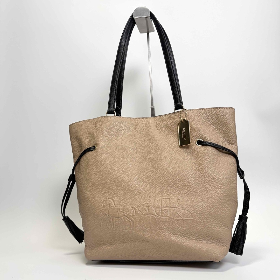 COACH Horse and Carriage Contrast Andy Tassel Tote Bag Leather CA165 From Japan