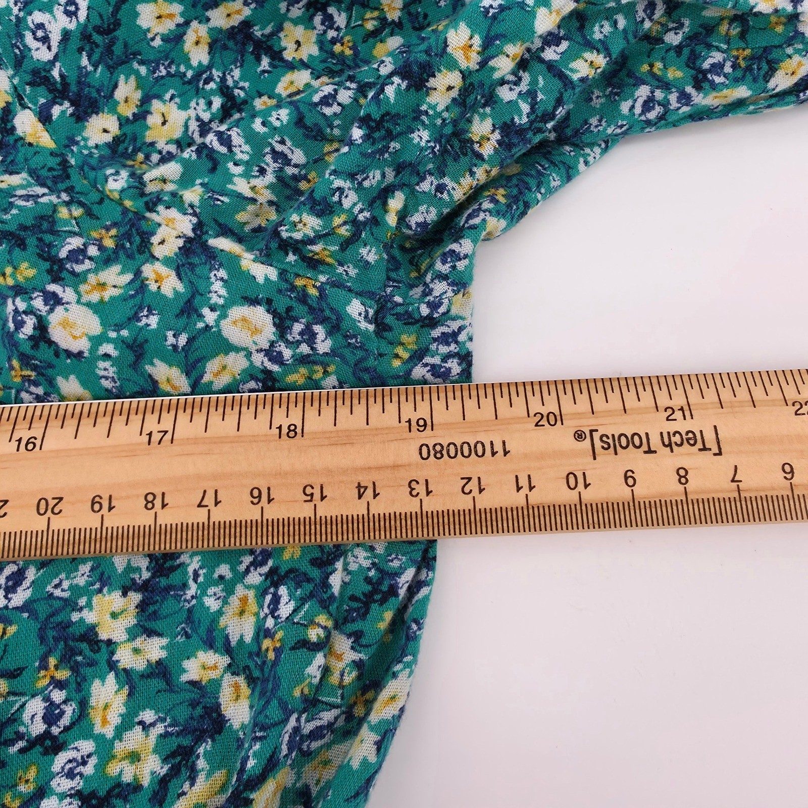Old Navy Teal Green Floral Tiered Maxi Dress Puff Sleeve Button Front Womens M