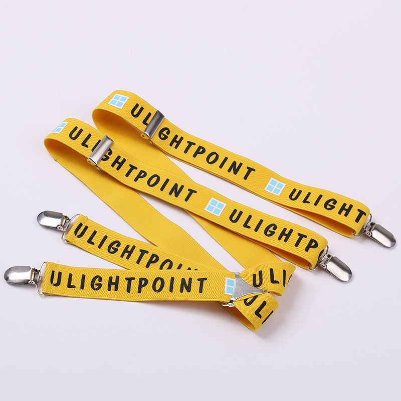 Yellow Letter Braces Elastic Strap 4 Clips Mens Suspenders Heavy Duty X-shape