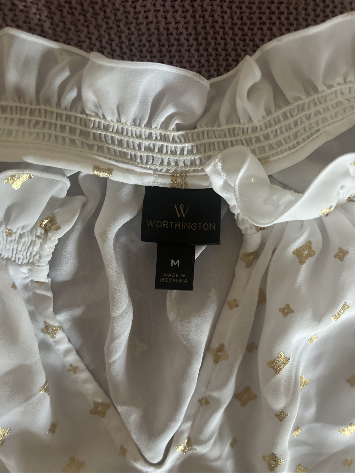 Worthington White Golden Star Print Sleeveless Blouse