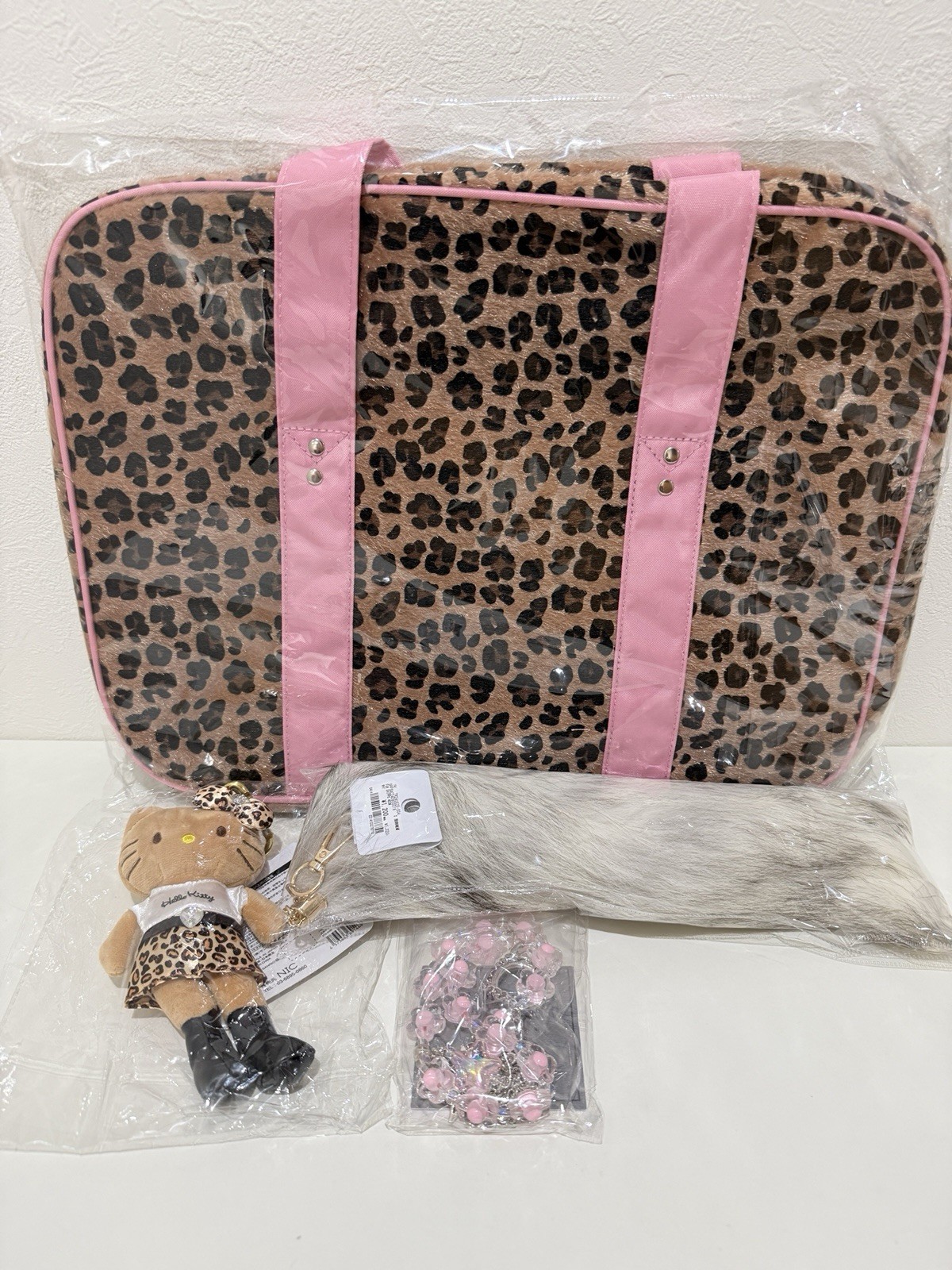 Hello Kitty Y2K Gyaru Leopard School Bag 4pc Set Pink Japan Exclusive Harajuku