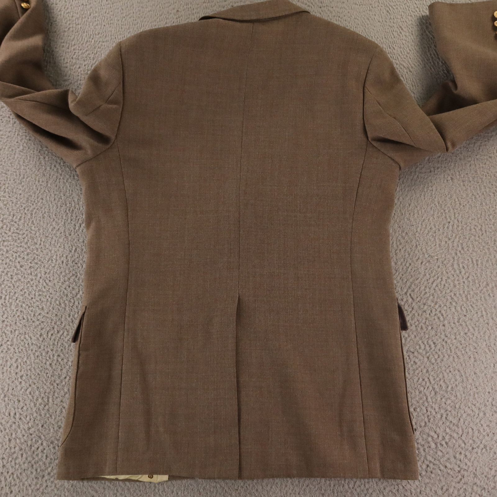 VTG Hopsack Jacket M Brown Polyester Wool Blazer Patch Pocket Crested Button 40R
