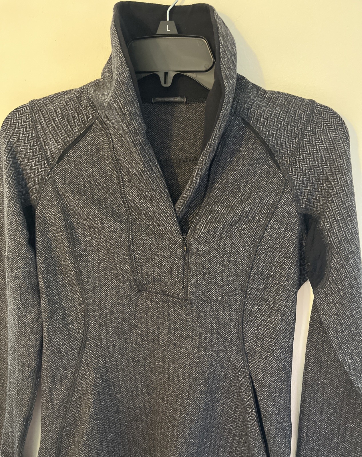 Lululemon READY OR SNOT Pullover 1/4 Zip Black / White Herringbone Jacket Sz 6