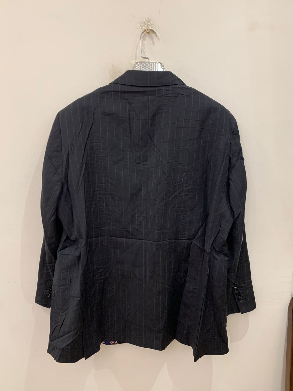 Classic all worsted wool peak lapel charcoal striped jacket blazer 42R