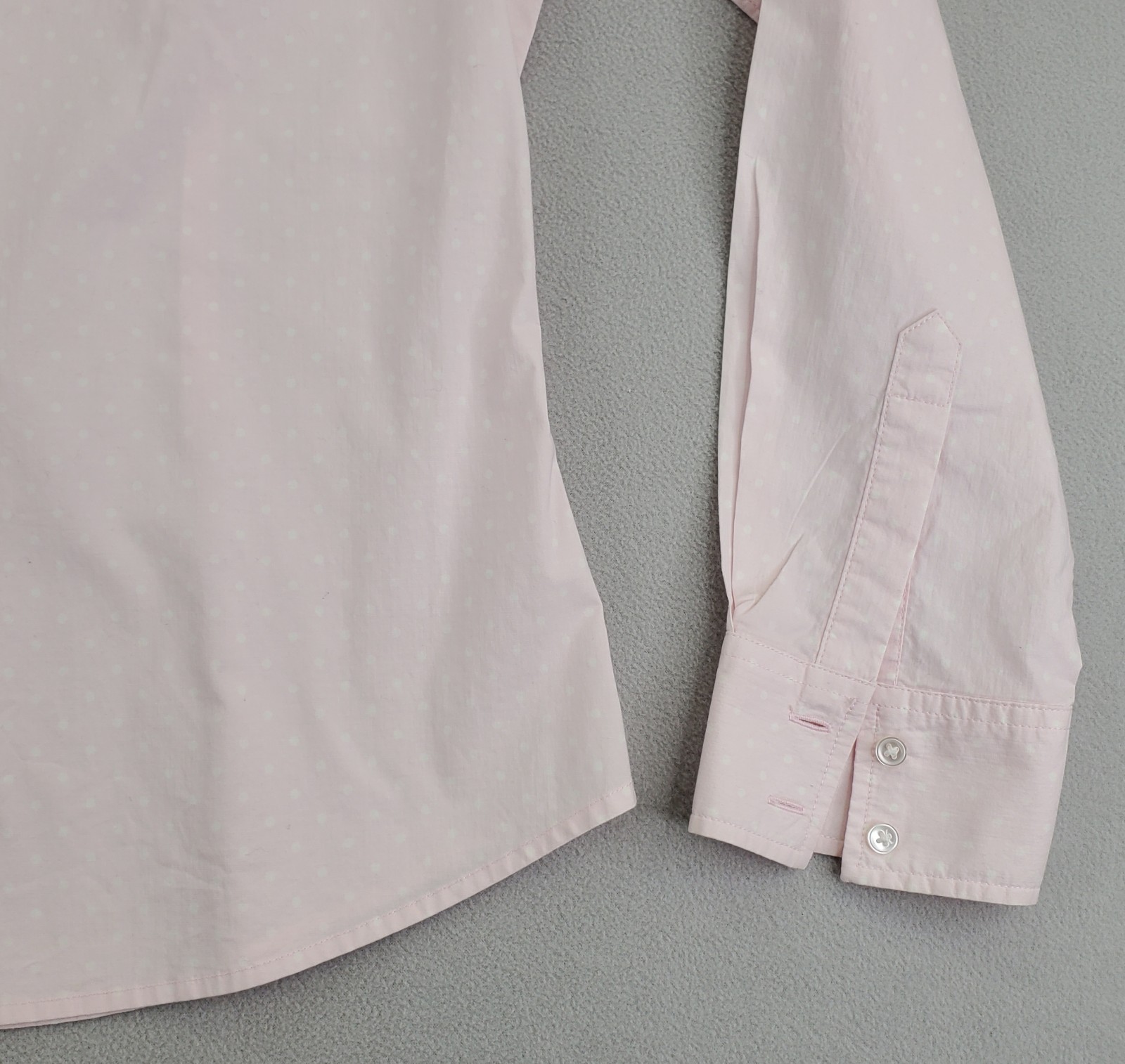 GAP Stretch Button Shirt Women L Soft Pink White Polka Dot Cotton Spandex Fitted