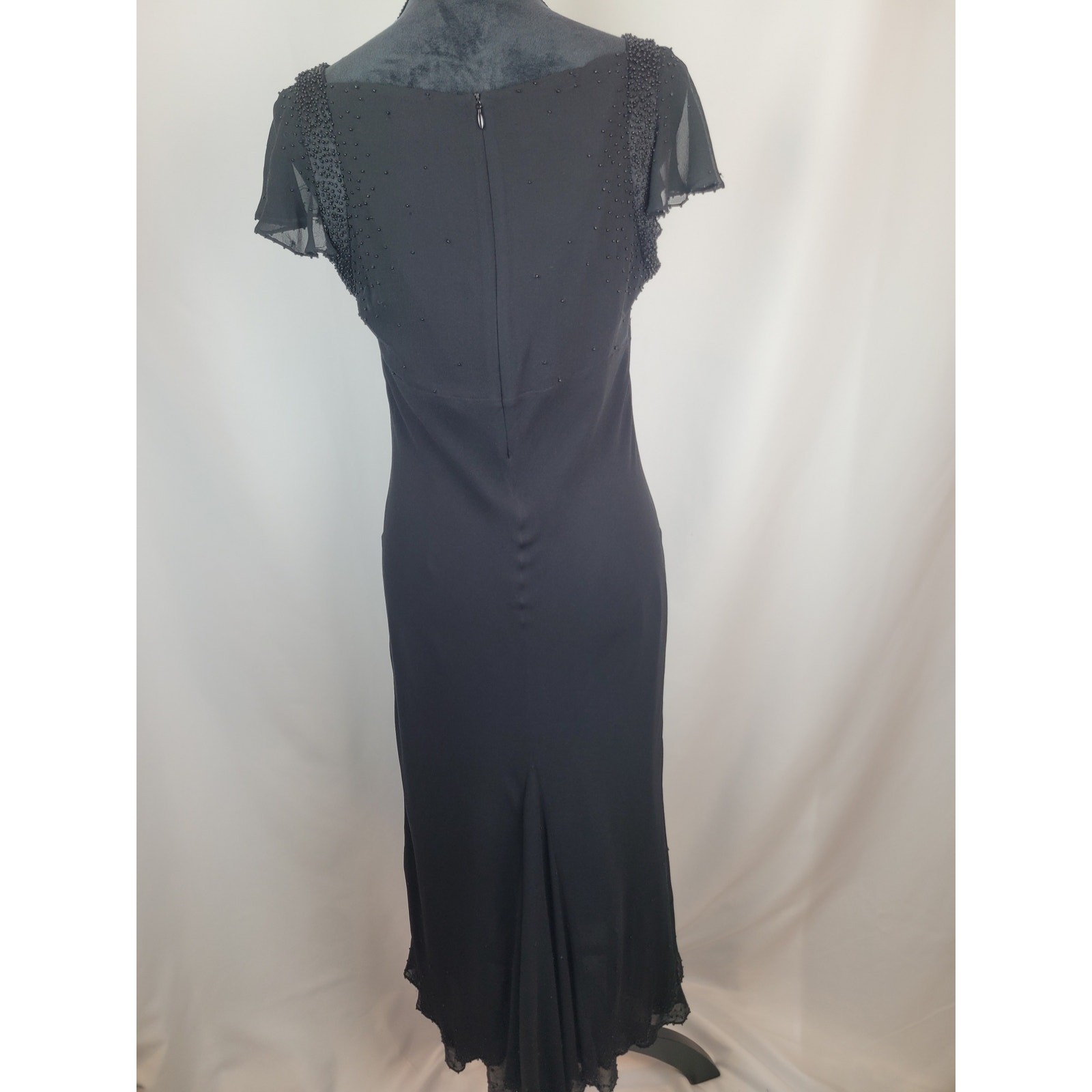 Jones New York Regency Silk Beaded Accent Evening Gown Dress Black Womens 10