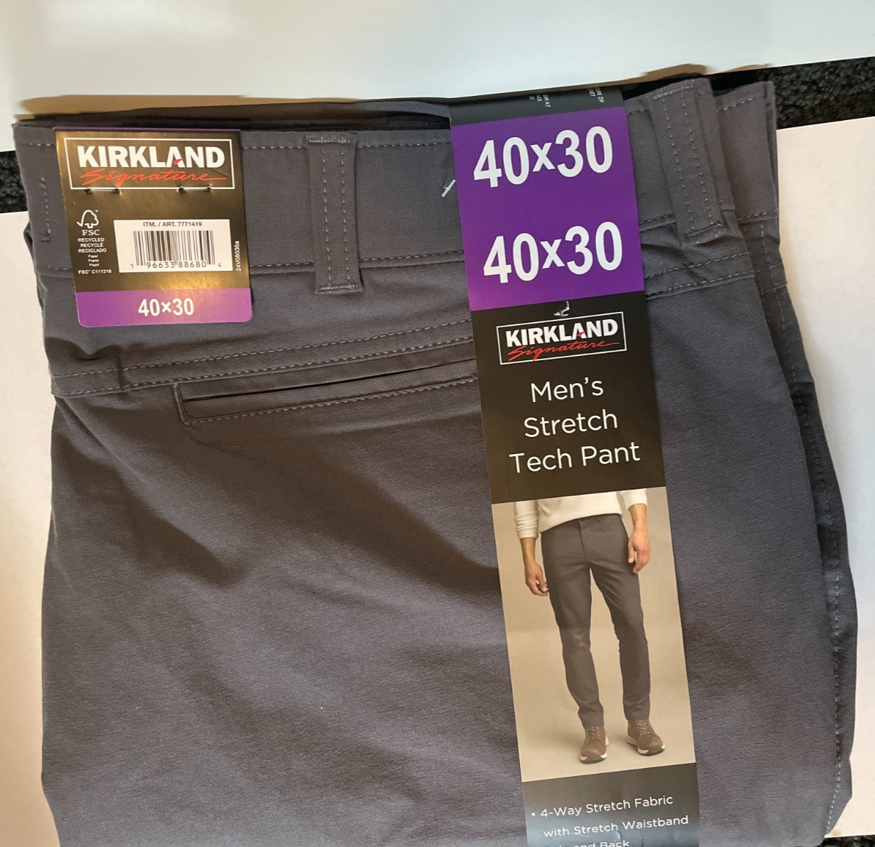 Kirkland Signature Men’s Stretch Tech Pants Black Brown Grey 38 40 in 29, 30, 32