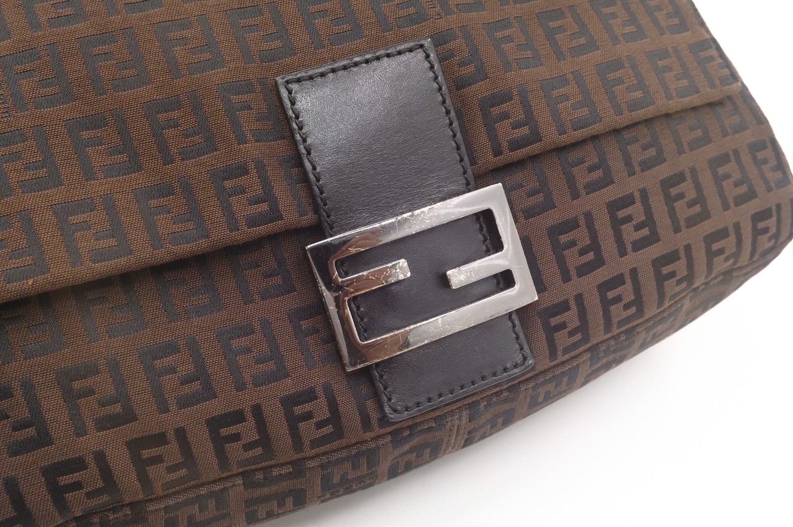 Authentic Fendi Zucchino Mamma Baguette Shoulder Bag 8BR001