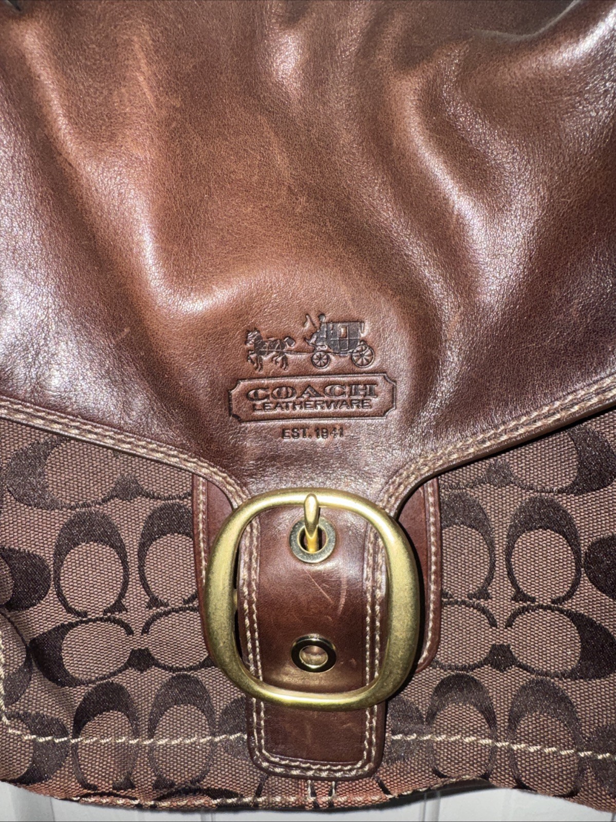 Coach BLEEKER Signature Brown Canvas & Leather Flap Shoulder Bag 11434