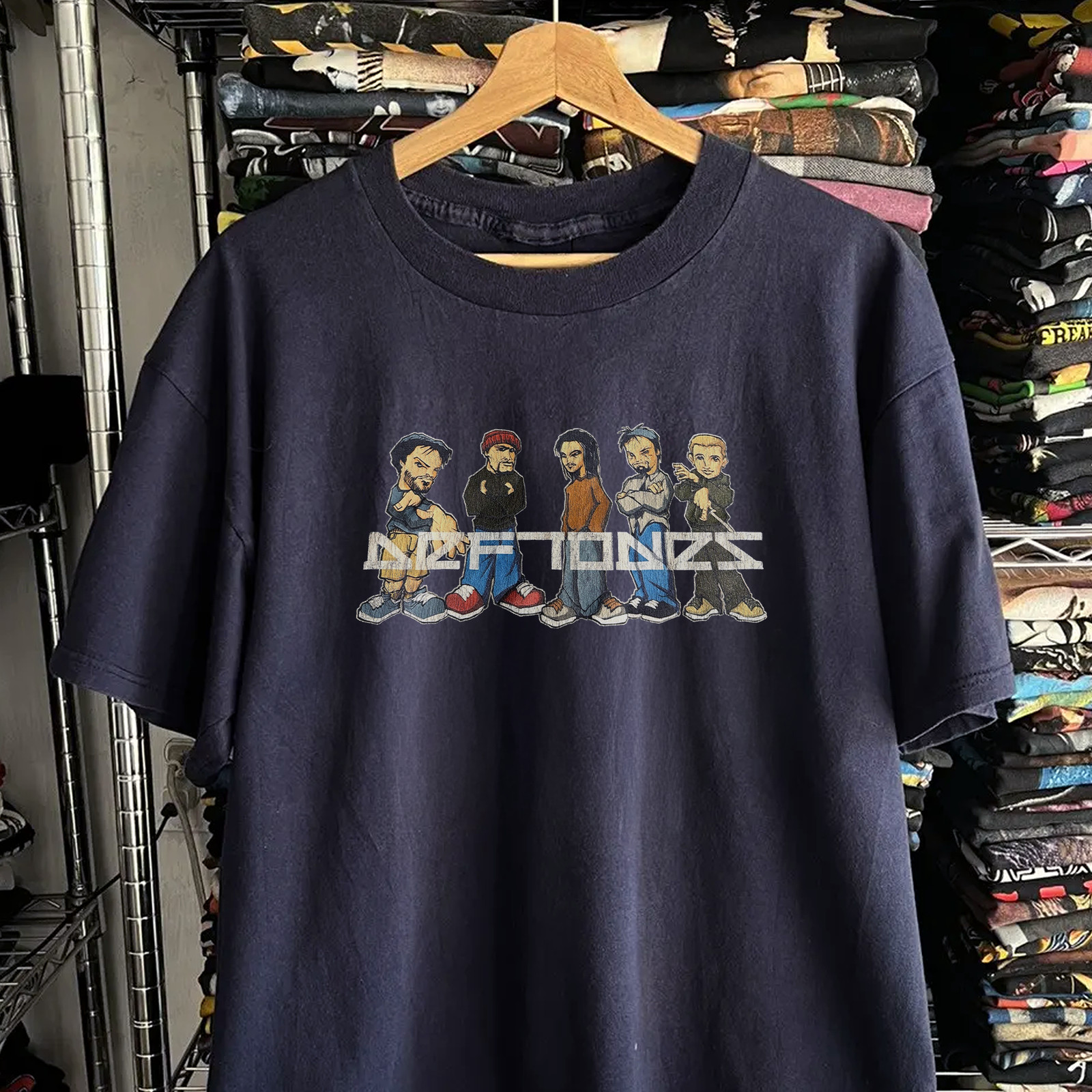 90s Deftones Cartoon Washed T-Shirt Navy L
