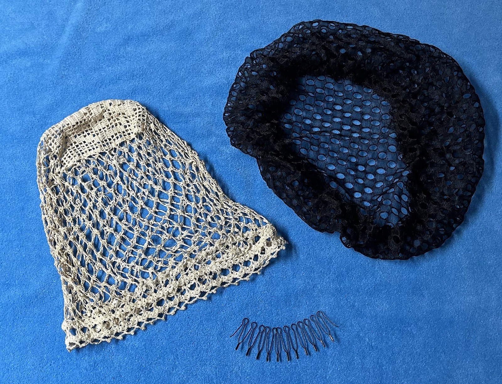 Vintage Tatted Crocheted Hair Cap & Black Nylon Hair Cap