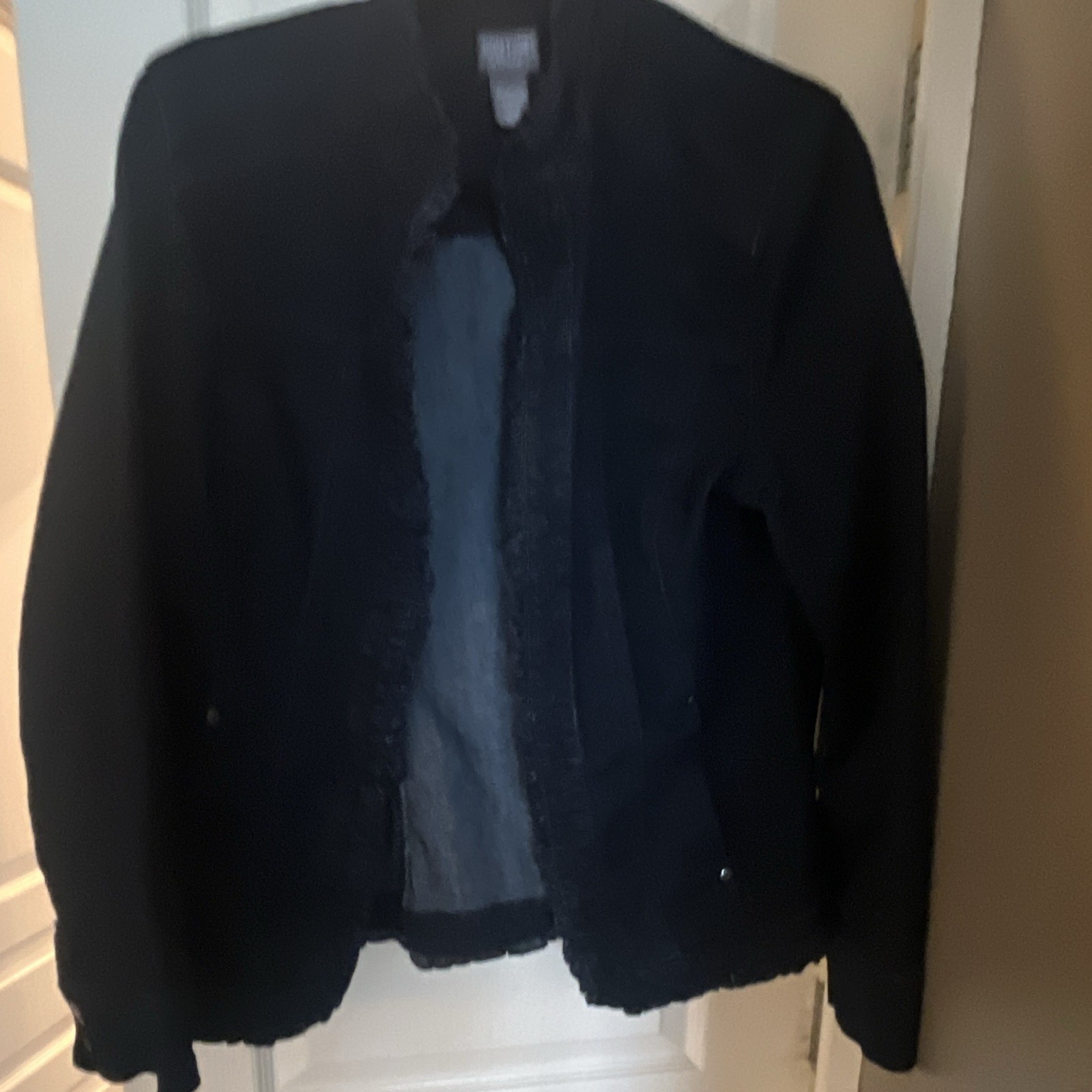 ADDITIONS by Chico’s Women’s Black Collarless Open Front Stretch Jacket 1
