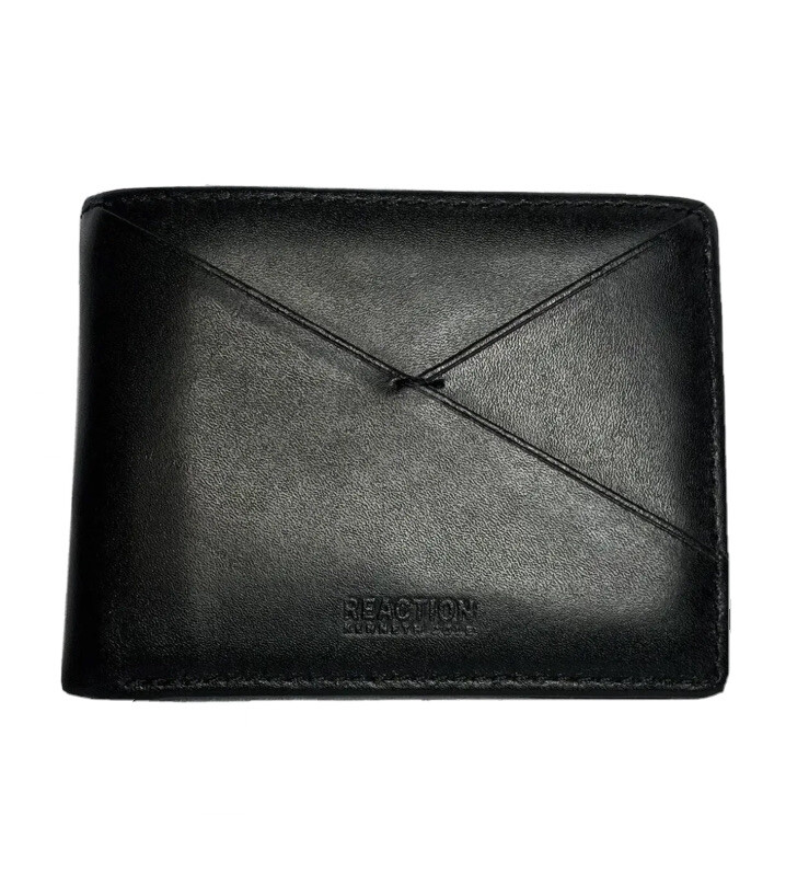 Kenneth Cole Reactions Black Leather Bi Fold Wallet ID Holder 8 Card Slots Men’s