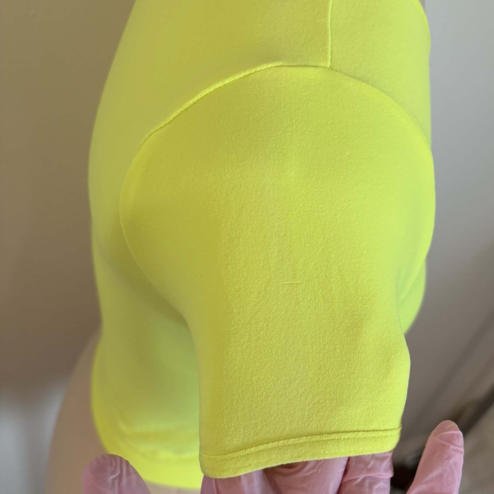 Free People Intimately Bright Neon Yellow Stretchy Crew Crop Top Baby Tee, XS/S