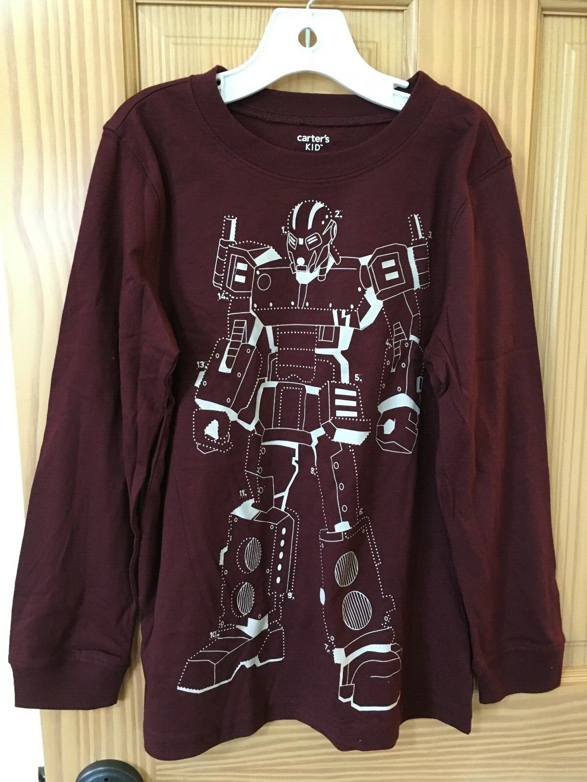 New Carter’s Boys Robot Long Sleeve Tee Shirt Top Plum 8,10,12,14