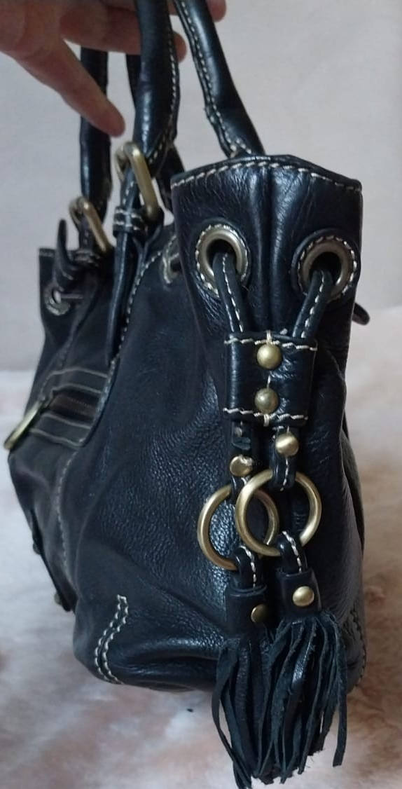 Authentic Ri2k London 100% Genuine Black Leather Handbag / Satchel