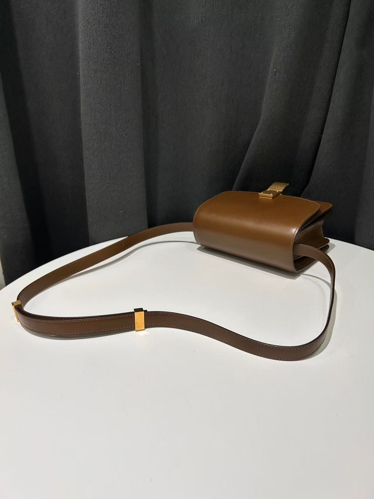 Celine Caramel Brown Leather Box Shoulder Bag Made in France