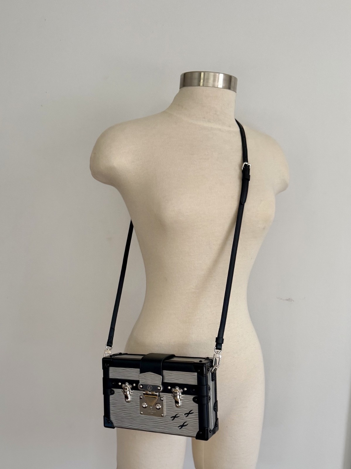 Louis Vuitton Petite Malle Epi Silver Leather Trunk Shoulder Crossbody Bag