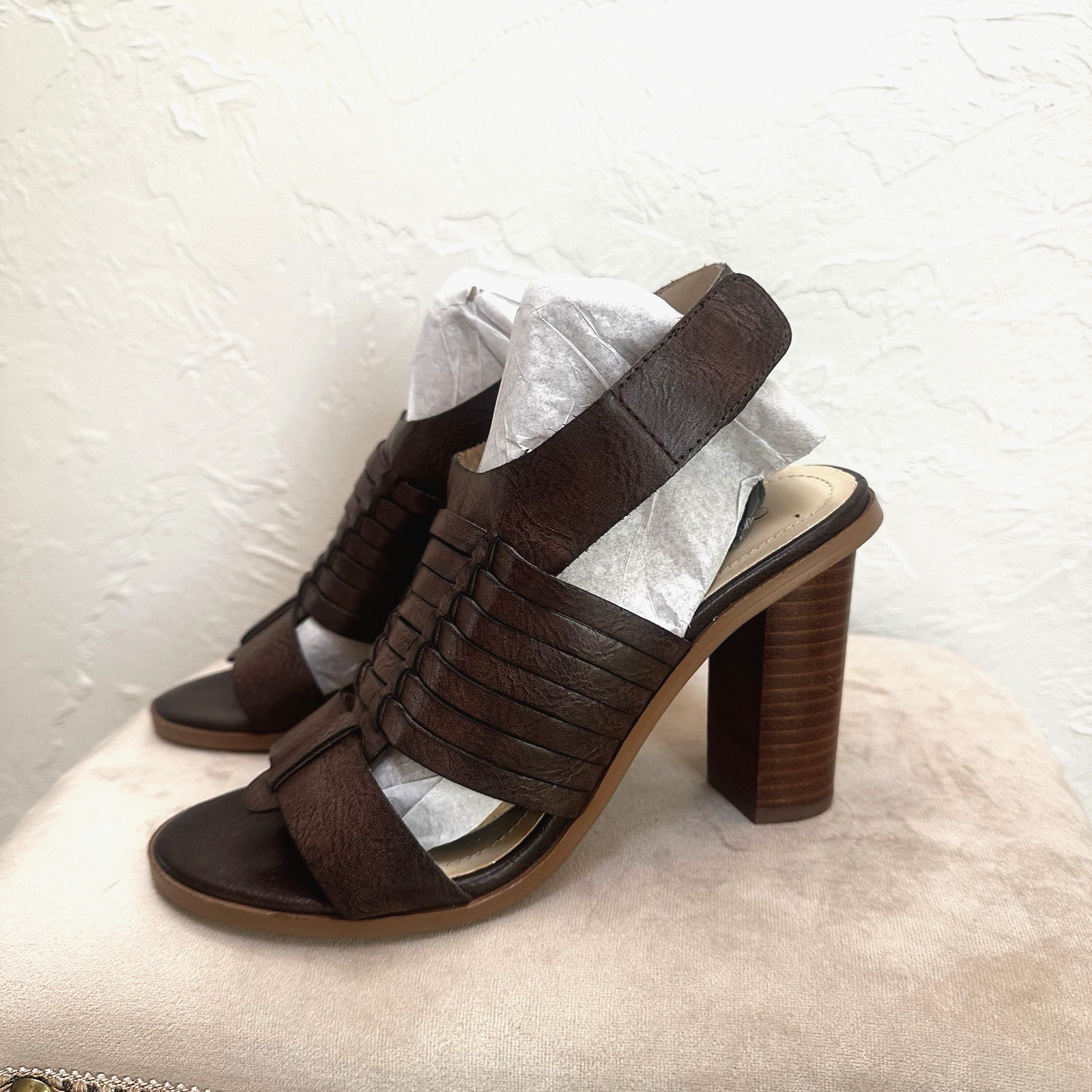 Charles by Charles David JEEZE Brown Leather Slingback Sandal Chunky Heels Sz. 7