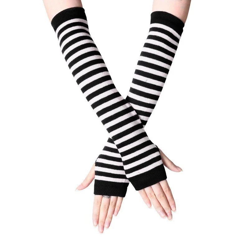 2× Women’s Punk Gothic Rock Long Arm Warmers Fingerless Gloves Winter Arm Warmer