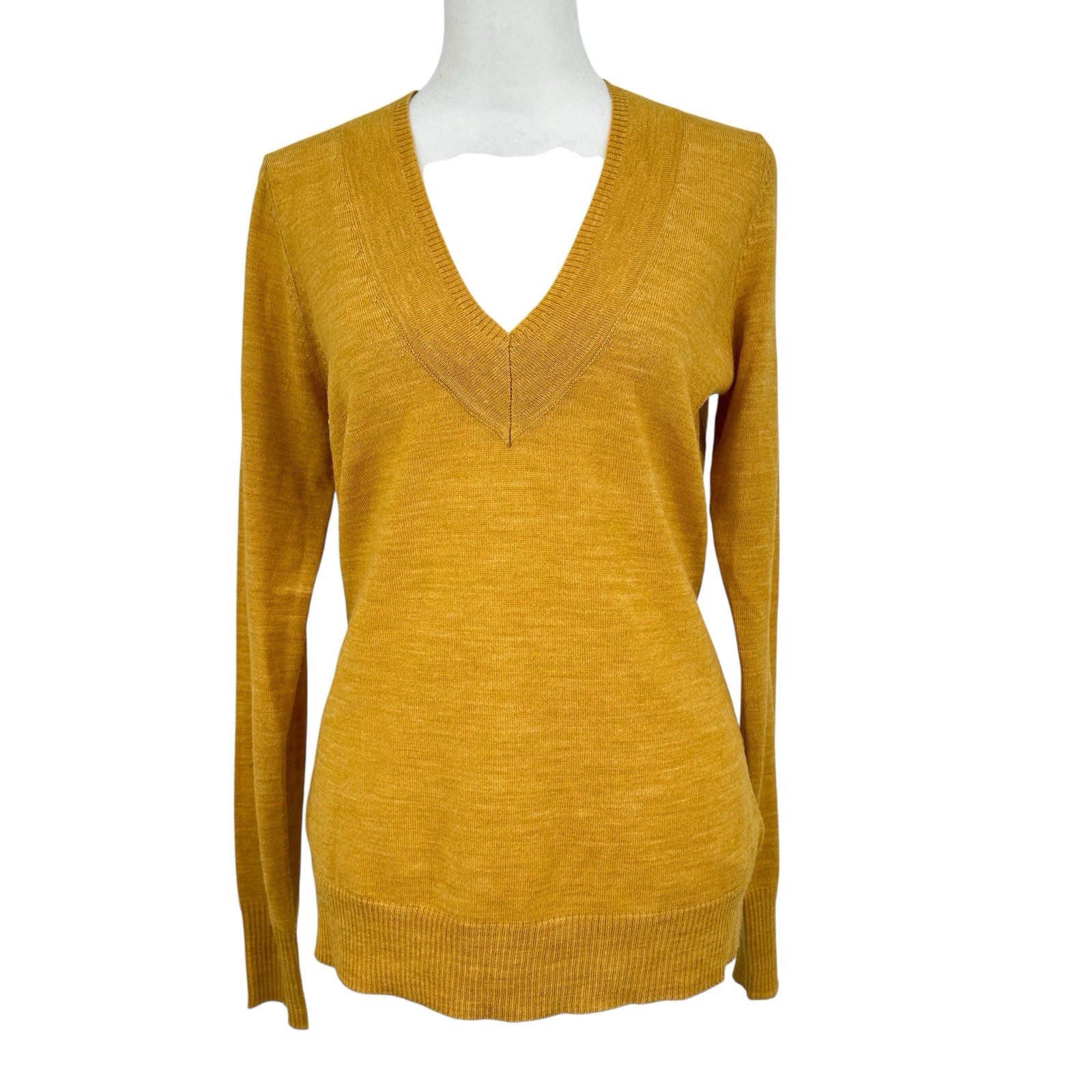 The Limited Merino Wool Blend V Neck Sweater S Mustard Yellow Preppy Office Chic