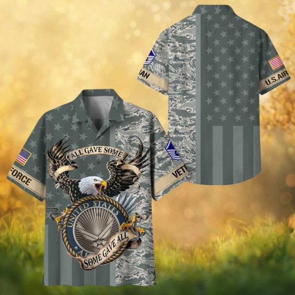 US Air Force Veteran All Gave Some Eagle Grey Camo Hawaiian Shir