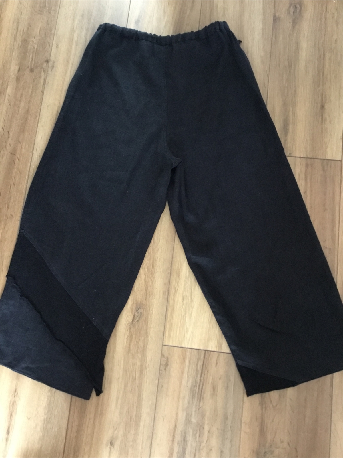 KASBAH Sz/2/M Black linen cropped wide leg trousers
