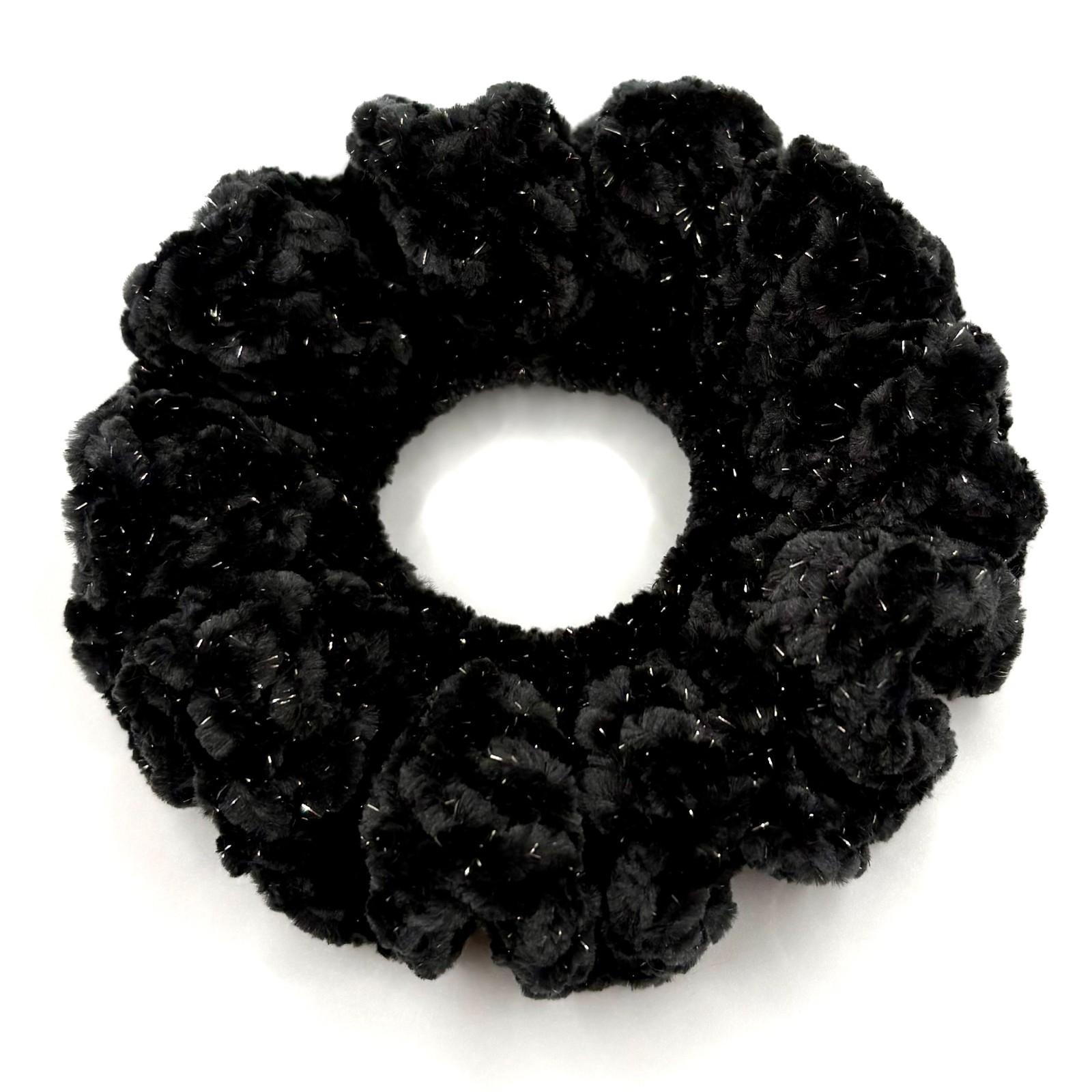Sparkle Black Crochet Velvet Scrunchies, Durable, Soft Polyester