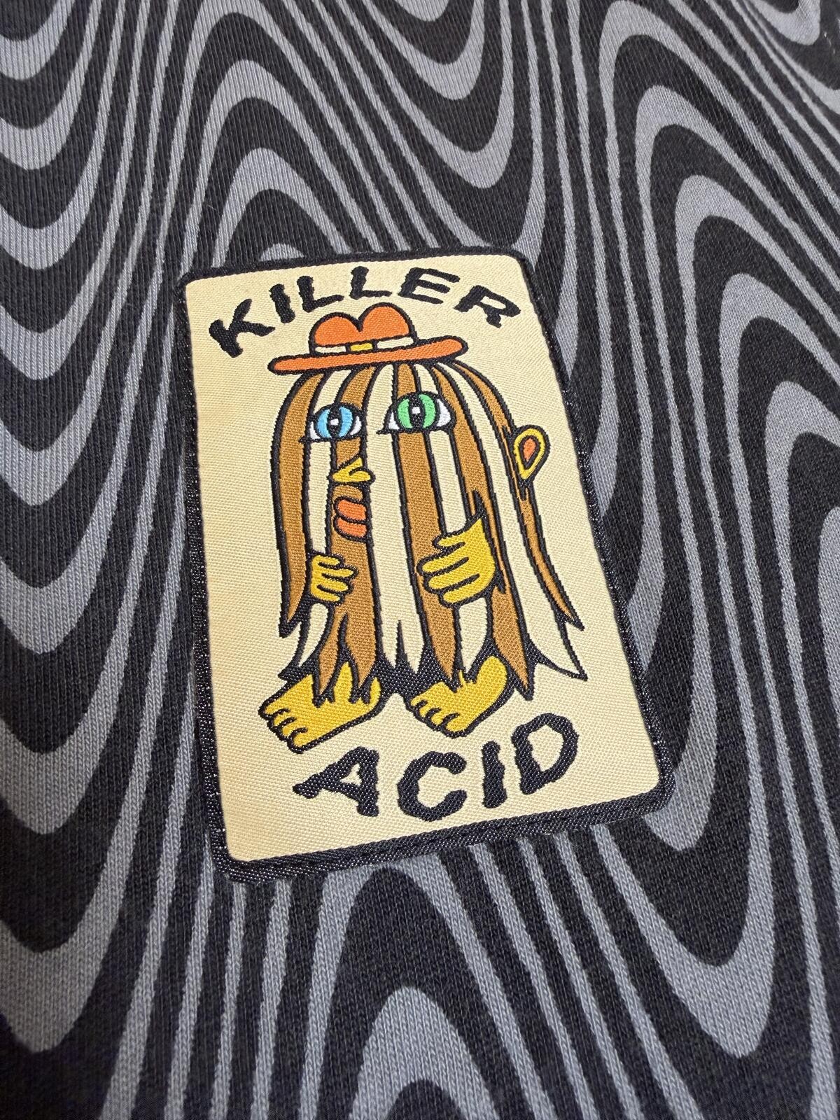 Killer Acid Mens Long Sleeve Black Swirl Polo Shirt Medium Psychedelic Pattern