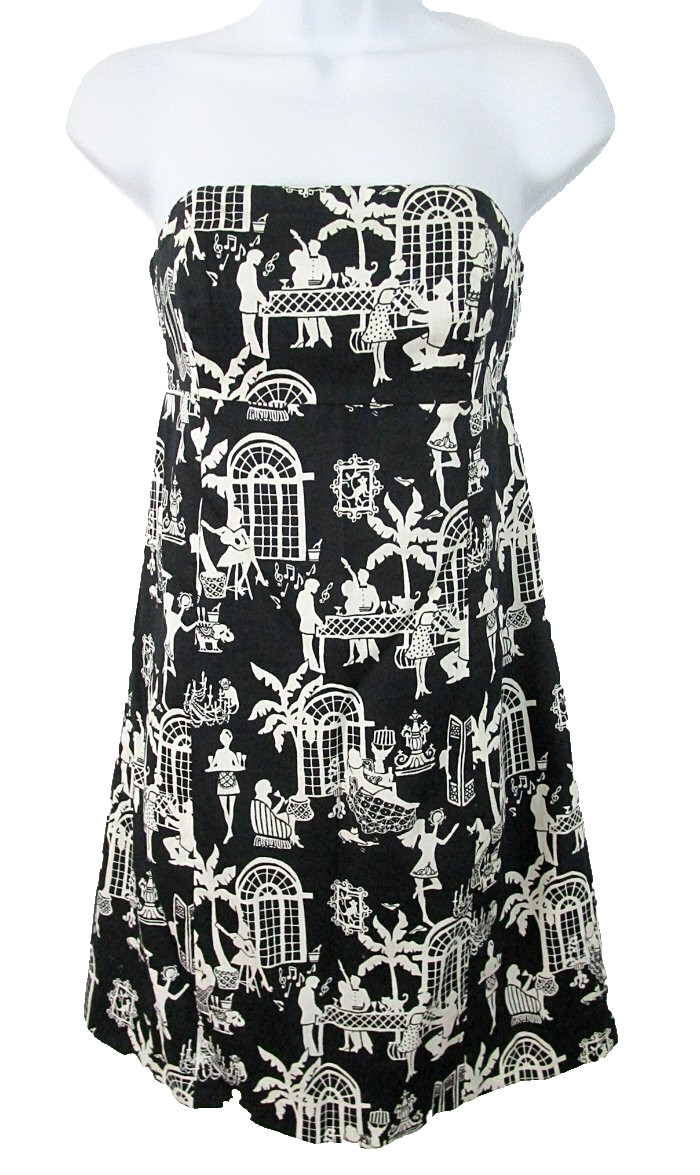 Lilly Pulitzer Bowen Dress Late Night Toile Black Strapless Dress Size 0