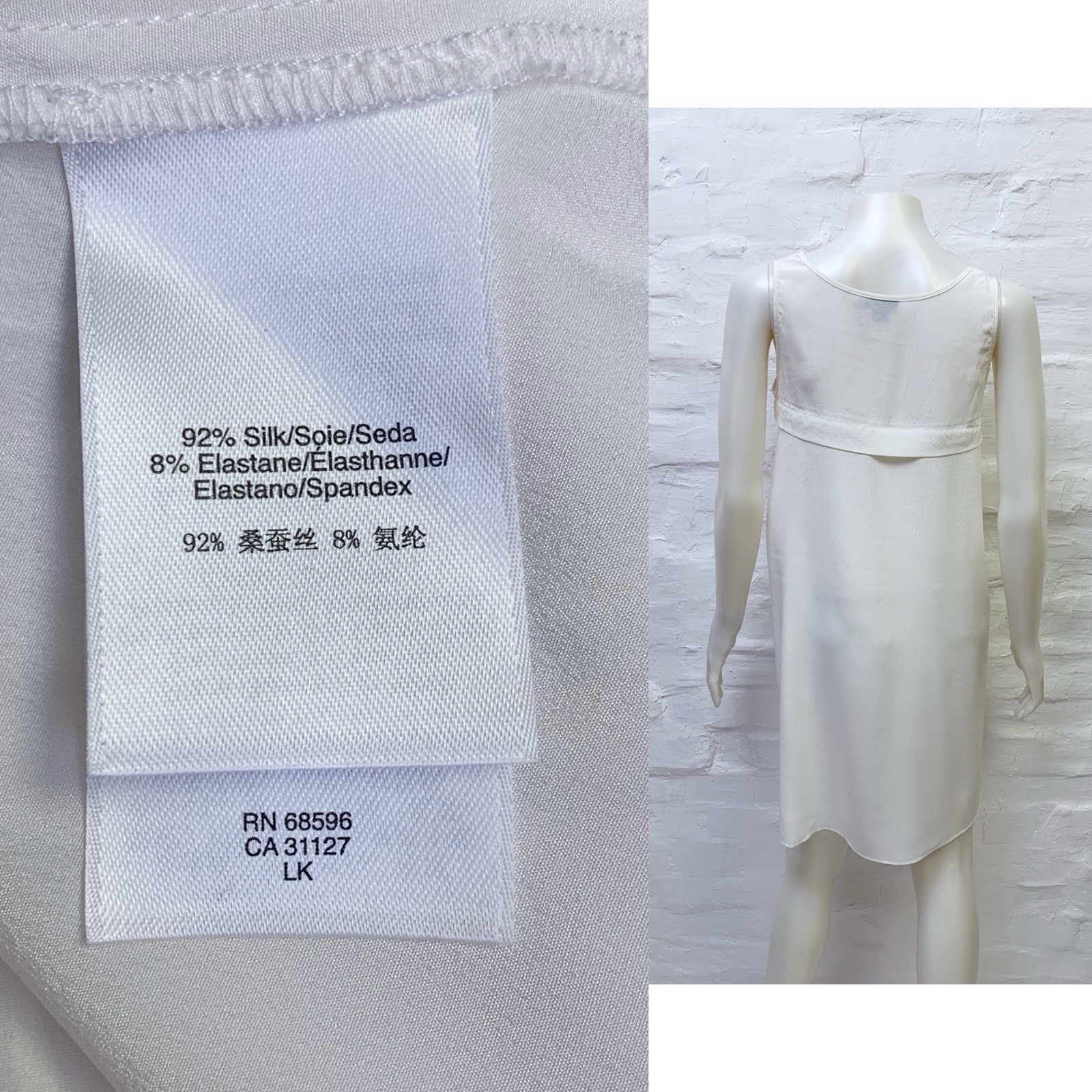 DKNY Silk Blend White Asymmetric High Low Tunic Tank Top Sleeveless Blouse P
