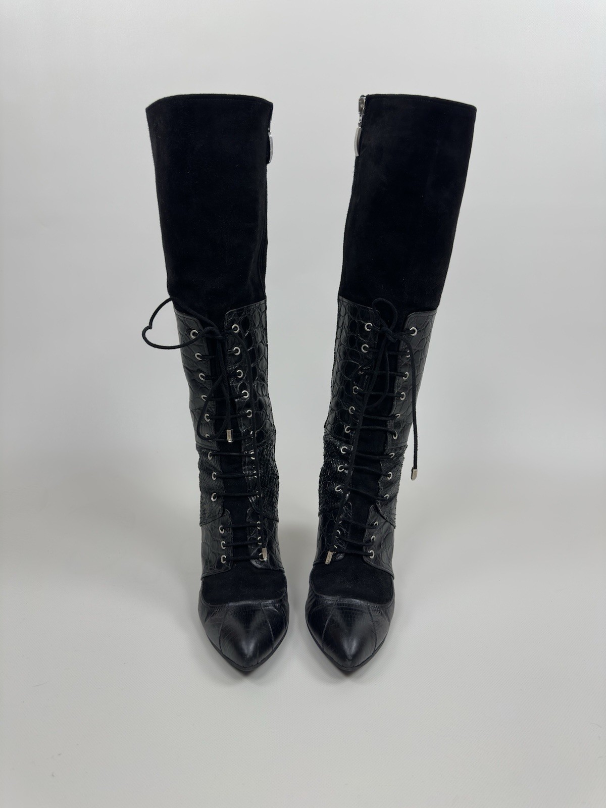 Cesare Paciotti Women’s Black Leather Boots Size 40 EU Lace Up Stiletto Heel